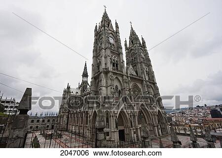 Stock Photograph - Basilica Del Voto Nacional At Night, Quito, Pichincha, Ecuador. Fotosearch