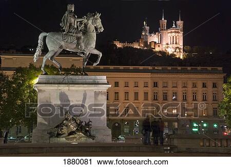 Basilica Fourviere And Place Bellecour At Night View Large Photo Image Stock Image - Basilica Fourviere And Place Bellecour At Night. Fotosearch
