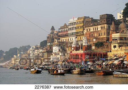 Stock Photo - Bathing ghats on the River Ganges; Varanasi, India. Fotosearch