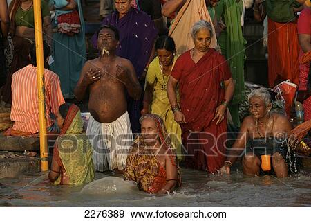Stock Photo - Bathing ghats on the River Ganges; Varanasi, India. Fotosearch