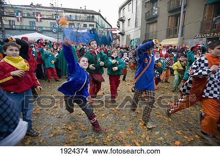 Picture - Battle during the Orange festival, Ivrea, Italy. Fotosearch