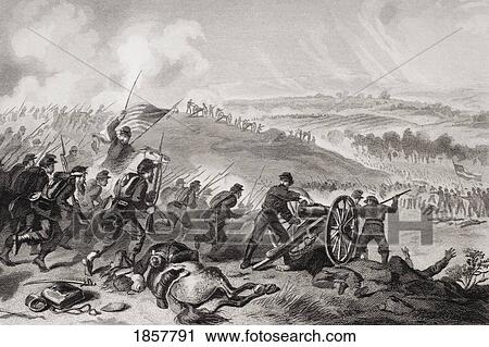 Stock Image - Battle Of Gettysburg Pennsylvania July 1863. Final Charge Of The Union Forces At Cemetery Hill. Fotosearch