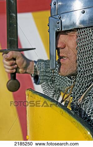 Stock Image - Battle Of Hastings Re-Enactment. Battle. East Sussex. Fotosearch