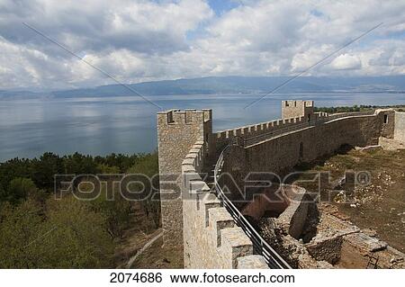Stock Photograph - Battlements Of Czar Samuel's Fortress, Ohrid, Macedonia. Fotosearch