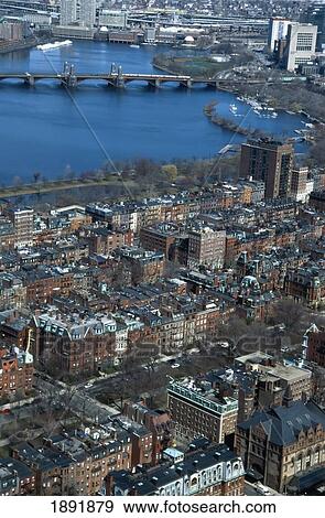 Stock Photo - Bay Back Brownstones And Charles River With Bridge, From Prudential Center. Fotosearch