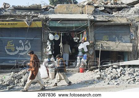 Stock Photograph - Bazaar Damaged By The 8 October 2005 Earthquake, Muzaffarabad, Azad Kashmir, Pakistan. Fotosearch