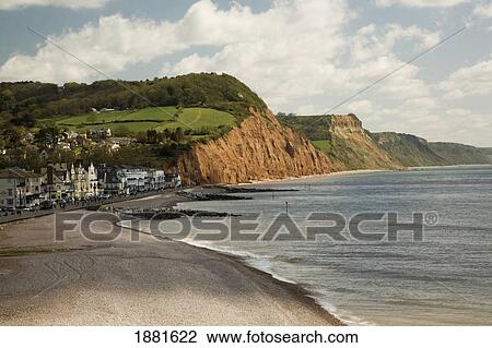 Beach Along The Town; Sidmouth, Devon, England View Large Photo Image Stock Image - Beach Along The Town; Sidmouth, Devon, England. Fotosearch