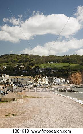 Stock Photo - Beach Along The Town; Sidmouth, Devon, England. Fotosearch