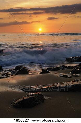 Stock Photo - Beach At Dusk; Costa De La Luz, Cadiz, Andalusia, Spain. Fotosearch