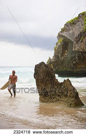 Stock Photo - Beach At The Bottom Of A Ravine Is A Famous Surf Spot, Uluwatu, Bali, Indonesia. Fotosearch