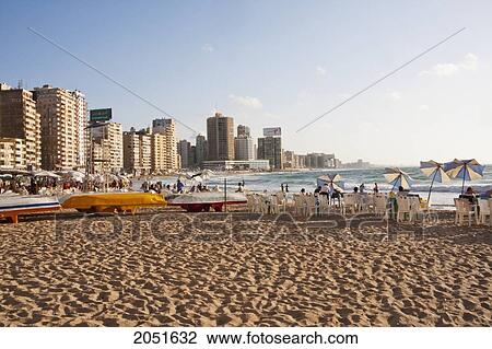Stock Image - Beach By The Mediterranean Sea, Alexandria, Al Iskandar. Fotosearch