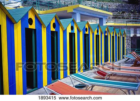 Stock Photography - Beach Huts And Sunloungers On Marina Piccola. Fotosearch