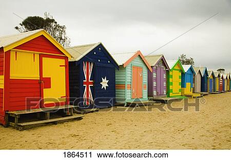 Stock Image - Beach Huts, Victoria, Australia. Fotosearch