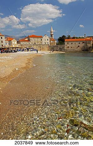 Beach Surrounding The Old Town Of Budva; Budva Monte View Large Photo Image Stock Photo - Beach Surrounding The Old Town Of Budva; Budva Monte. Fotosearch