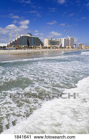 Stock Image - Beachfront Hotels In Daytona Beach; Florida, Usa. Fotosearch