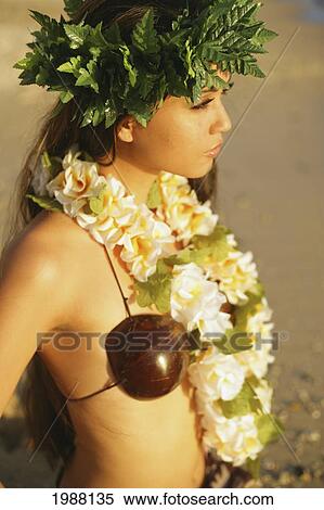 Stock Photography - Beautiful Hawaiian Hula Girl On A Tropical Beach.. Fotosearch