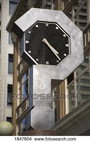 Picture - Before And After Clock On Pine Street; Seattle, Washington State, Usa. Fotosearch