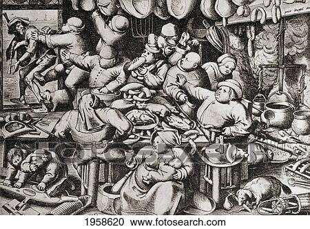 Stock Image - Beggar Being Thrown Out Of A Rich Man's Kitchen, In The 17Th Century. From Geschiedenis Van Nederland, Published 1936.. Fotosearch