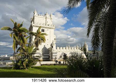 Belem Tower And Palm Trees, Belem, Portugal View Large Photo Image Stock Photograph - Belem Tower And Palm Trees, Belem, Portugal. Fotosearch