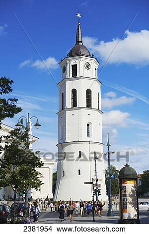 Belfry of Vilnius Cathedral in Cathedral Square; Vilnius, Lithuania View Large Photo Image Picture - Belfry of Vilnius Cathedral in Cathedral Square; Vilnius, Lithuania. Fotosearch