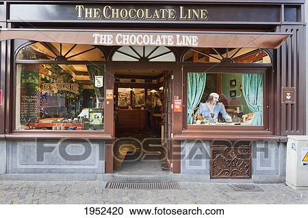 Stock Image - Belgian chocolate store, Bruges (Brugge), West Flanders, Belgium. Fotosearch