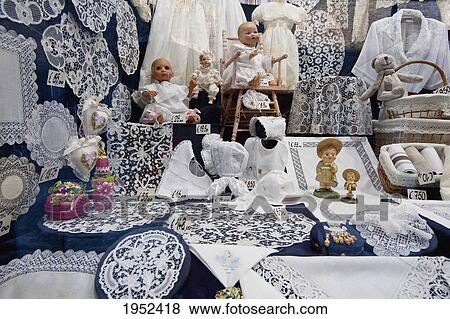 Stock Photo - Belgian lace store, Brugge, West Flanders, Belgium. Fotosearch