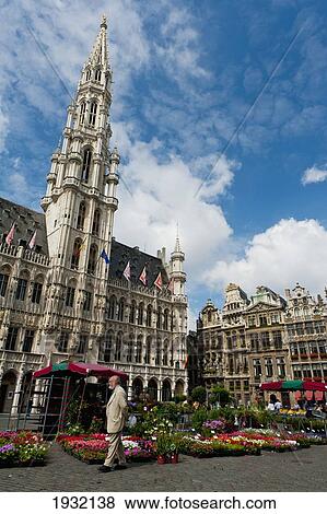 Belgium, Flower market at Grand Place; Brussels View Large Photo Image Stock Photo - Belgium, Flower market at Grand Place; Brussels. Fotosearch