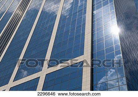 Stock Photograph - Belgium, Reflections in office building; Brussels. Fotosearch