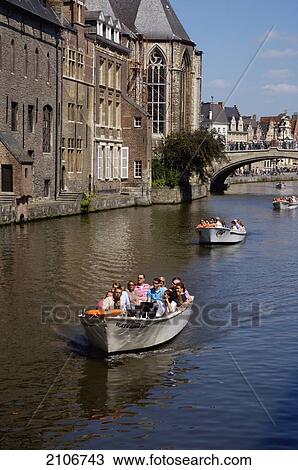 Belgium, Tourboat with tourist; Ghent View Large Photo Image Stock Image - Belgium, Tourboat with tourist; Ghent. Fotosearch