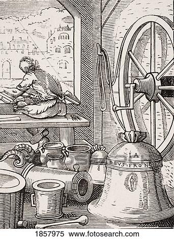 Bell And Cannon Caster. 19Th Century Reproduction Of 16Th Century Woodcut By Jost Amman View Large Photo Image Stock Photography - Bell And Cannon Caster. 19Th Century Reproduction Of 16Th Century Woodcut By Jost Amman. Fotosearch