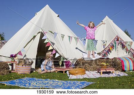 Stock Photo - Bell Tent Camping On Grittenham Farm, Tillington, Uk, 24Th May 2010.. Fotosearch