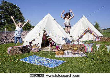 Stock Photo - Bell Tent Camping On Grittenham Farm, Tillington, UK. Fotosearch