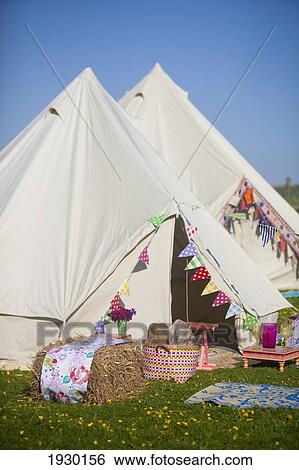 Stock Photograph - Bell Tent Camping On Grittenham Farm, Tillington, Uk, 24Th May 2010. Photo. Fotosearch