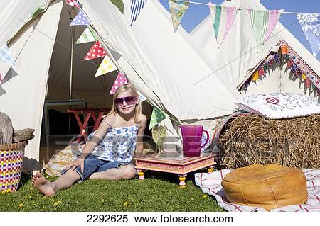 Stock Photography - Bell Tent Camping On Grittenham Farm, Tillington, UK. Fotosearch
