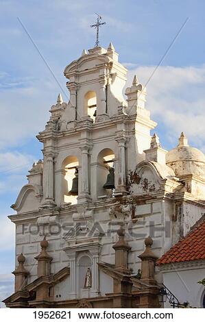 Stock Image - Bell tower of Hospital Santa Barbara, Sucre, Chuquisaca Department, Bolivia. Fotosearch