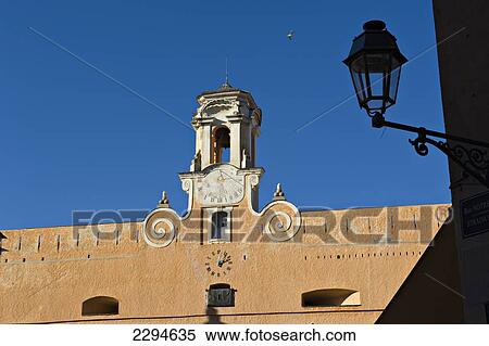 Bell tower of Palais des Gouverneurs in the Terra Nova district of Bastia. Corsica. France. View Large Photo Image Stock Photography - Bell tower of Palais des Gouverneurs in the Terra Nova district of Bastia. Corsica. France.. Fotosearch