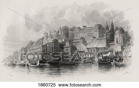 Stock Photography - Benares India Engraved By Willmore After Allom. Fotosearch
