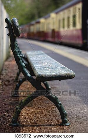 Stock Image - Bench On Train Platform; Yorkshire, England. Fotosearch
