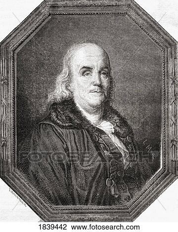Stock Image - Benjamin Franklin, 1706-1790. American Statesman. Engraved By Pannemaker-Ligny After De La Charlerie. From Histoire De La Revolution Francaise By Louis Blanc.. Fotosearch