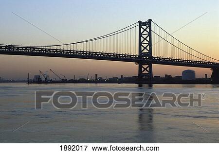 Benjamin Franklin Bridge At Dusk View Large Photo Image Stock Photo - Benjamin Franklin Bridge At Dusk. Fotosearch