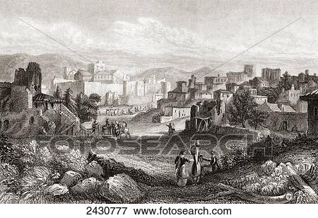 Stock Photo - Bethlehem, Palestine in the 19th century. From a 19th century print.. Fotosearch