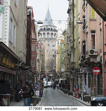 Stock Image - Beyoglu District And The Galata Tower; Istanbul Turkey. Fotosearch