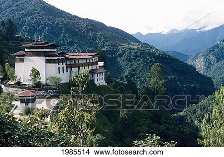 Picture - Bhutan, Tongsa Dzong Monastery on hillside; Tongsa. Fotosearch