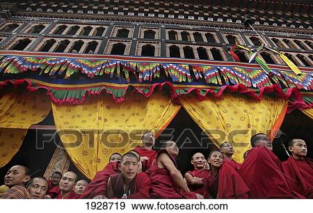 Stock Photo - Bhutanese Monks At Tashi Chhodzong. Fotosearch