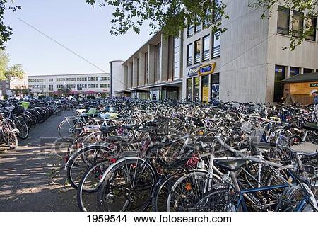 Picture - Bicycles By The Train Station, Heidelberg, Germany. Fotosearch