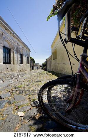 Stock Photo - Bicycles On Top Of A Street In The Old Town Of Colonia De Sacramento, Uruguay, South America. Fotosearch