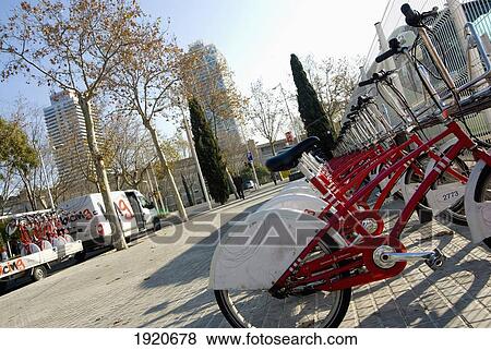 Bicycles Parked At Ciutadella-Vila Oimpica Bicing Station, Barcelona, Spain View Large Photo Image Stock Photo - Bicycles Parked At Ciutadella-Vila Oimpica Bicing Station, Barcelona, Spain. Fotosearch