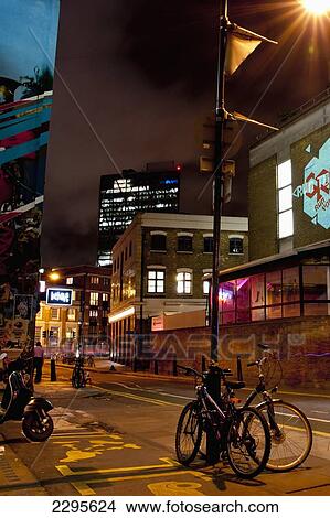 Picture - Bicycles Parked Near Brick Lane, East London, London, Uk. Fotosearch