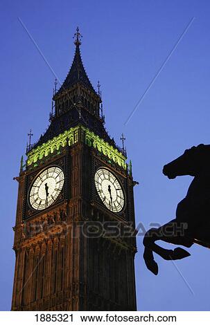 Stock Image - Big Ben At Dusk With Horse Statue In Foreground. Fotosearch