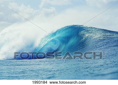 Picture - Big Wave Curling, Crashing With Whitewash.. Fotosearch